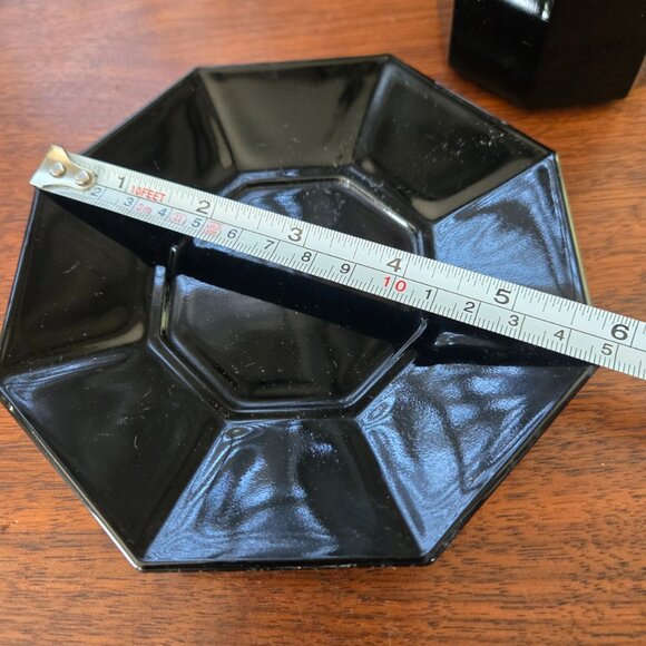 VTG Black Arcoroc Octime France 2 Cups 2 Saucers and Creamer Tempered Glass - Picture 12 of 14